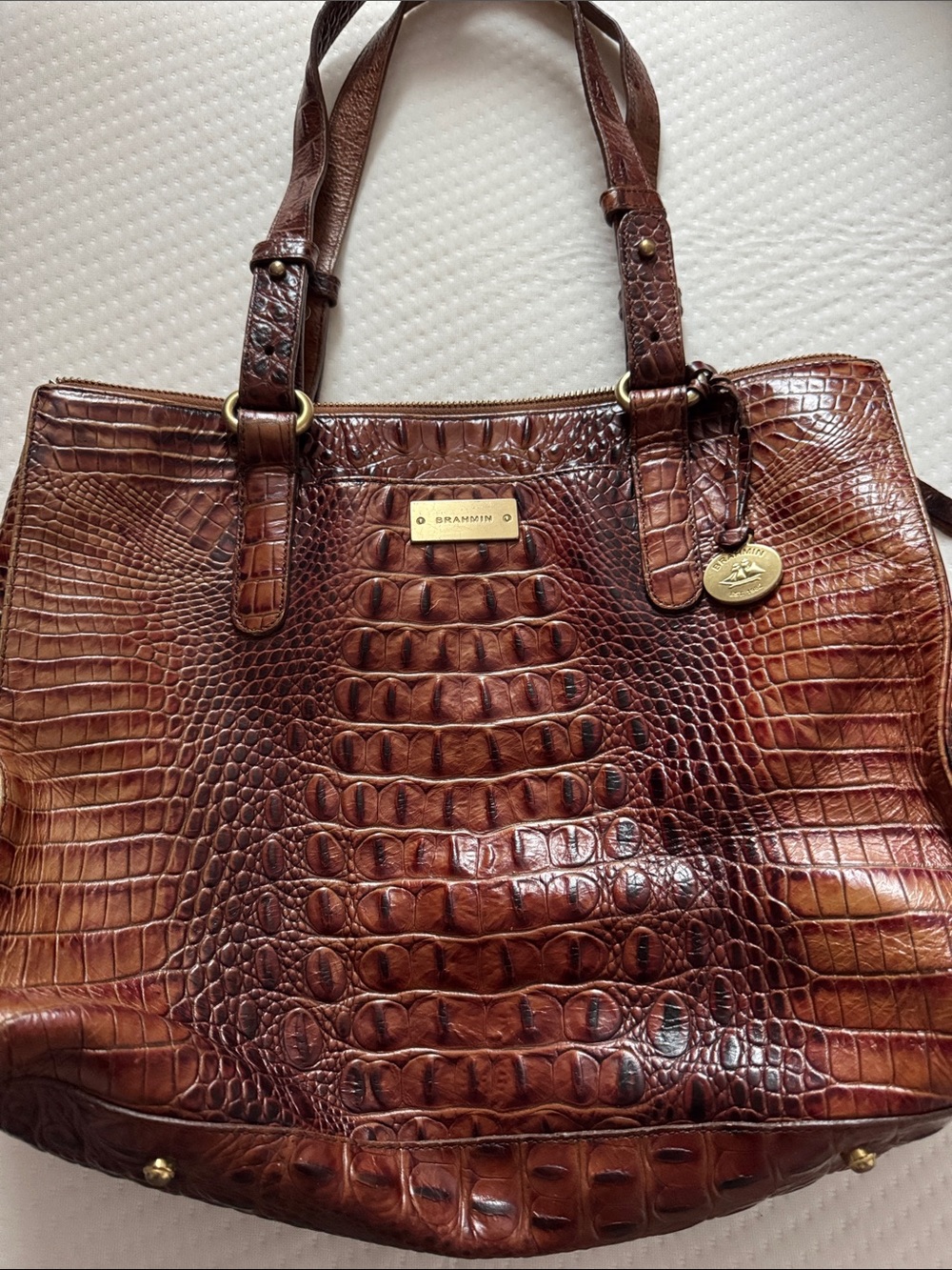 Brahmin Chestnut Croc-Embossed Leather Shoulder Bag